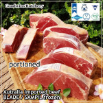 Beef BLADE Australia frozen daging sapi sampil CUBED-DADU RENDANG / CURRY BITE-SIZE 2cm 5/8" (price/pack 600g +/-50pcs) any brand in stock; GBP, WMPG, RALPHS or AMH